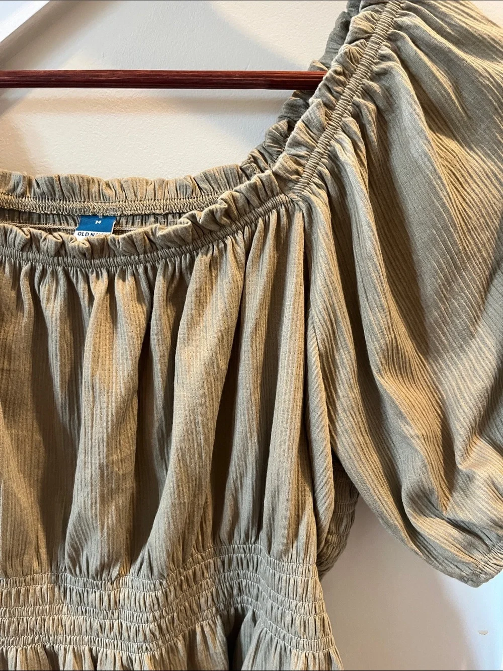 Old Navy Olive Peasant Blouse with Puff Sleeves
